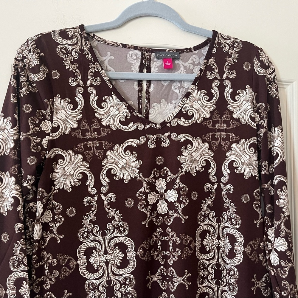 Vince Camuto Elegant Brown and White Patterned Women's Blouse Size Small - Picture 7 of 13